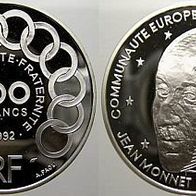 Frankreich 100 Francs= 15 Ecus 1992 Silber Proof, "Jean MONNET" (1888-1979)
