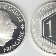 Frankreich 1 Francs 1988 PP/ Proof "Charles de GAULLE) 30 J. Währungsreform