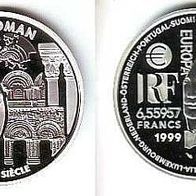 Frankreich 6,55957 Francs = (1 Euro) 1999 Silber PP, "ROMANIK"