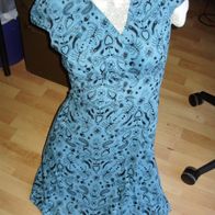 Dangerfield Kleid blau Muster Grunge gefüttert 10 = S/M