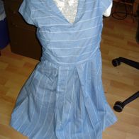 Louche London Kleid hellblau dezente Streifen gefüttert 12 = S/M