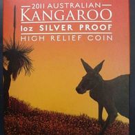 1 Oz Silber Australien "High Relief" PROOF Kangeroo 2011