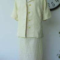 Elegantes Vintage Jackenkleid Gr. 44 2-tlg. creme 70er Jacke Kleid Blumen Muster