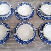 6 Suppentassen mit Unterteller Enoch Wedgwood Woodland blau *