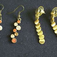 2 Paar Ohrstecker Goldfarbene Elemente L=4,3cm + Straßhänger Gold Rose Orange L=3,2