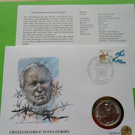 Vatikan 1999 mit 1000 Lire Silber Numisbr. Briefmarke und Sonderstempel Vatikan 1999