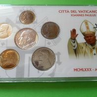 Vatikan 1980 Kursmünzsatz mit 500 Lire Silber in Kassette