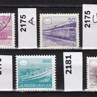 Jugoslawien Mi. Nr. 2151 + 2175 A + 2175 C + 2176 + 2181 o <