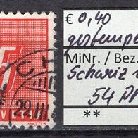 Schweiz 1938 Portomarken: Wertziffern und Schweizer Kreuz MiNr. 54 gestempelt