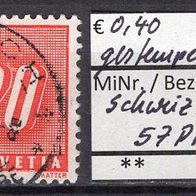 Schweiz 1938 Portomarken: Wertziffern und Schweizer Kreuz MiNr. 57 gestempelt