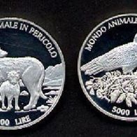 San Marino Silber-Set PP 5000 + 10 000 Lire 1996, Roter Milan und Wolf mit Jungtier