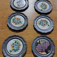 6 Zinn Glasuntersetzer Größe: 10 x 10 cm Keramik Blumenmotiv Glas Untersetzer