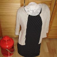 Outfit 11: H&M Kleid schwarz Dots + Esprit Cardigan beige mit Leinen S