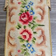 Brillenetui mit Gobelin Stickerei beige mit Rosenmotiv *