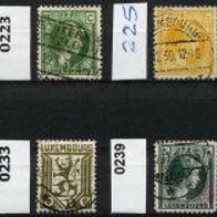 Luxemburg Mi. Nr. 223 + 225 + 233 + 239 Großherzogin Charlotte / Löwe o <