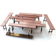 2 Biertische, 9 Bierbänke, Eigenbau, Metall, Spur G, 1:22,5