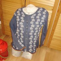 Deerberg Cardigan leicht taubenblau Rosenmuster S M Baumwolle