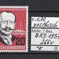 BRD / Bund 1957 100. Geburtstag von Alfred Ballin MiNr. 266 v postfrisch