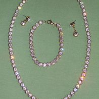 Schmuckset Armband Ohrringe Halskette (defekt) im Tennis Style Goldfarben Zirkonia