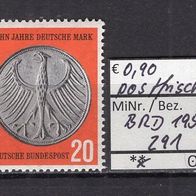 BRD / Bund 1958 10 Jahre Deutsche Mark MiNr. 291 postfrisch