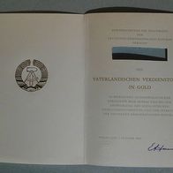 Original Urkunde Vaterländischer Verdienstorden in gold VVO 7.10.1980