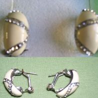 Ohrringe Ohrstecker Creole Weiß Beige Elfenbeinfarbig Edelstahl Straß Ohrschmuck