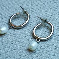 Ohrringe Ohrhänger Ohrstecker mit Echte Perlen Farbe: Silber 3 cm NEU