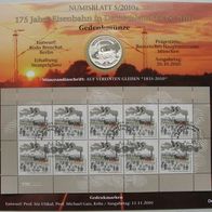 2010, Deutschland, Numisblatt: 175-Jahre Eisenbahn mit 10 € Euro Gedenkmünze (.925)