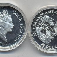 Cook-Inseln Silber PP/ Proof 50 Dollars 1992 "John Davis" 500 Jahre Amerika