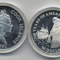 Cook-Inseln Silber PP/ Proof 50 Dollars 1990 "Henry Hudson" 500 Jahre Amerika