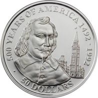 Cook-Inseln Silber PP/ Proof 50 Dollars 1990 "Samuel de Champlain" 500 Jahre Amerika