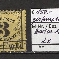 Baden 1862 Landespost-Portomarken Ziffer im Rankenwerk MiNr. 2 x gestempelt