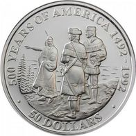 Cook-Inseln Silber PP/ Proof 50 Dollars 1992 "Lewis u. Clark Exp." 500 Jahre Amerika