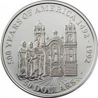 Cook-Inseln Silber PP/ Proof 50 Dollars 1991 "Kathedrale von Cuzco" 500 Jahre Amerika