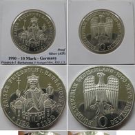 1990, Germany, 10 Mark (F) - F. Barbarossa, silver coin, proof