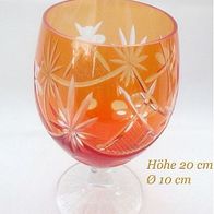 leuchtender geschliffener Glas Pokal mit Überfang orange 20 cm hoch