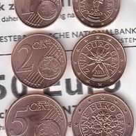 2013 Lose Kursmünzen Österreich Austria UNC 1 Cent & 2 Cent & 5 Cent Prägefrisch
