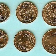 2006 Lose Kursmünzen Österreich Austria UNC 1 Cent & 2 Cent & 5 Cent Prägefrisch