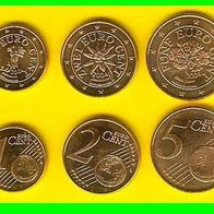 2004 Lose Kursmünzen Österreich Austria UNC 1 Cent & 2 Cent & 5 Cent Prägefrisch