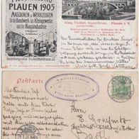 Plauen-Ausstellung von Maschinen und Werkzeugen mit Stempel 1905, Erh.1