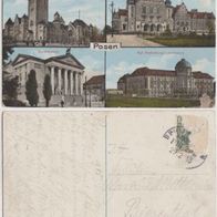 Posen-Polen 4 Bild-Karte 1913 rechts unten Abrieb Erh.3