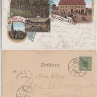 Quellendorf-Südliches Anhalt 1900 4Bild Litho AK mit Ansicht Lokal-H. Poggemann , Erh.1