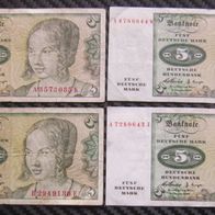 4 Geldscheine, Banknoten, 5DM, Deutsche Mark (Zuchthaus), (214/04)