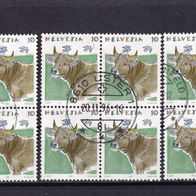 Schweiz MiNr. 1461 Kuh Viererblock gest. zur Auswahl M€ 1,20 #1193vx