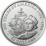 Cook-Inseln Silber PP/ Proof 50 Dollars 1989 "Christoph Kolumbus" 500 Jahre Amerika