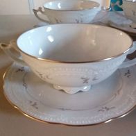 4 Suppentassen mit Untertasse Hutschenreuther Viktoria Golddekor *