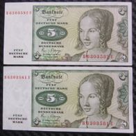 Geldscheine, Banknoten, 5DM, Deutsche Mark, fortlaufende Nummern, (183/01)