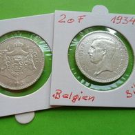 Belgien 1934 20 Franc Silber - Roi des Belges