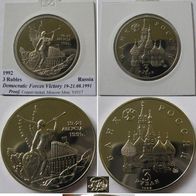 1992, Russia, 3 Rubles: Victory of the Democratic Forces on August 19-21, 1991