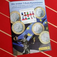12 x 1 Euro die ersten 1 Euro Kursmünzen + Orginal Briefmarke